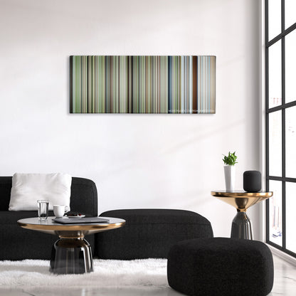 Spring, Summer, Fall, Winter... and Spring color palette canvas above a black sofa with a gold-topped table