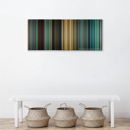 World War Z color palette canvas above a white bench with three woven baskets