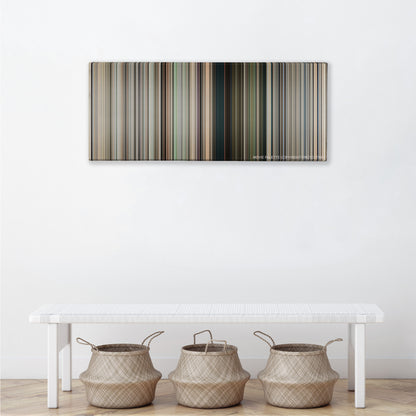 District 9 color palette canvas above a white bench with three woven baskets