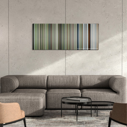 Spring, Summer, Fall, Winter... and Spring color palette canvas on a concrete wall above a gray sectional sofa