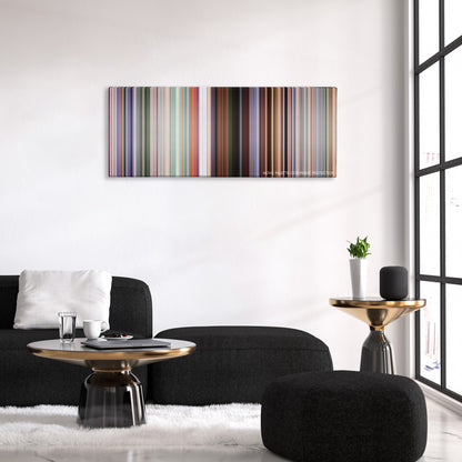 Cars 3 color palette canvas above a black sofa with a gold-topped table