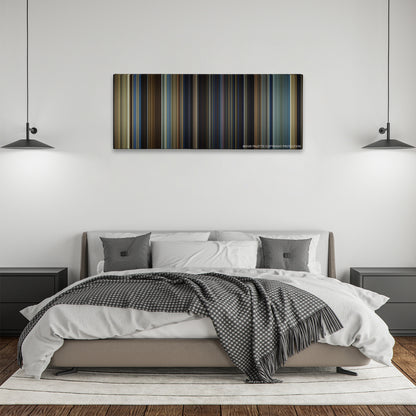 Exodus: Gods and Kings color palette canvas above a bed, between two black pendant lamps