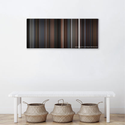 The Hudsucker Proxy color palette canvas above a white bench with three woven baskets