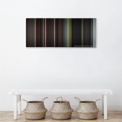 Pirates of the Caribbean: On Stranger Tides color palette canvas above a white bench with three woven baskets