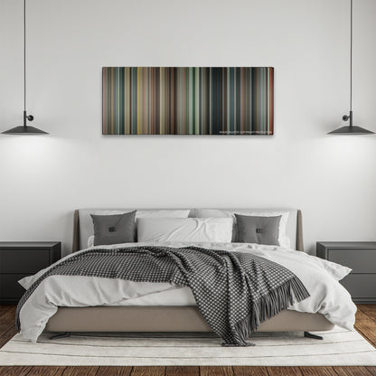 RED 2 color palette canvas above a bed, between two black pendant lamps