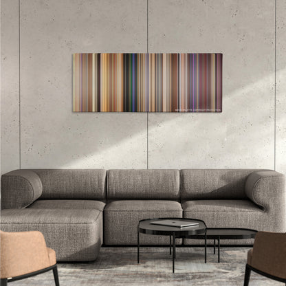 Jay and Silent Bob Strike Back color palette canvas on a concrete wall above a gray sectional sofa