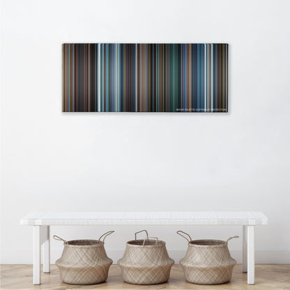 X-Men: The Last Stand color palette canvas above a white bench with three woven baskets