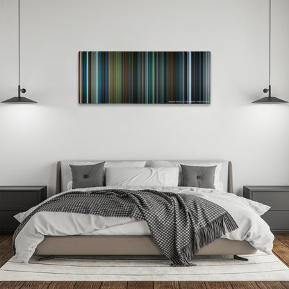 Miss Peregrine's Home for Peculiar Children color palette canvas above a bed, between two black pendant lamps