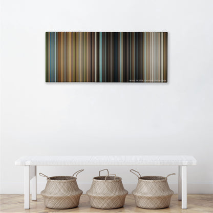 Rise of the Planet of Apes color palette canvas above a white bench with three woven baskets