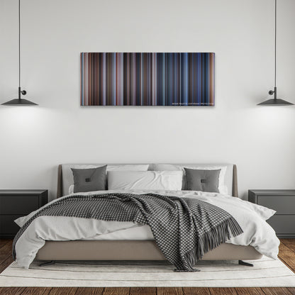 The Perfect Storm color palette canvas above a bed, between two black pendant lamps