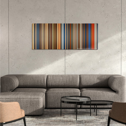 Abraham Lincoln: Vampire Hunter color palette canvas on a concrete wall above a gray sectional sofa