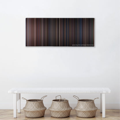 Under Siege color palette canvas above a white bench with three woven baskets