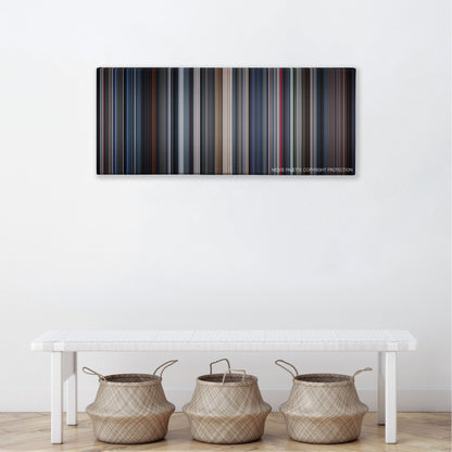I Am Mother color palette canvas above a white bench with three woven baskets