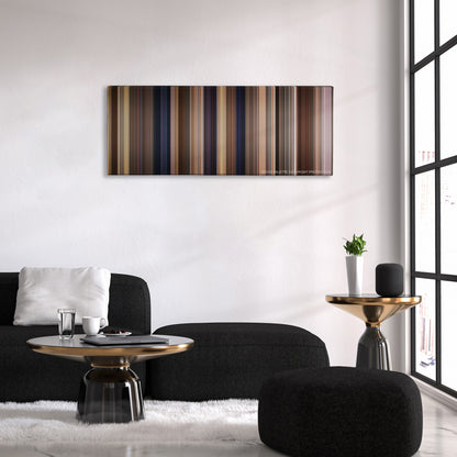 Yes Man color palette canvas above a black sofa with a gold-topped table