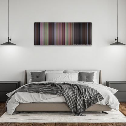 Scream 2 color palette canvas above a bed, between two black pendant lamps