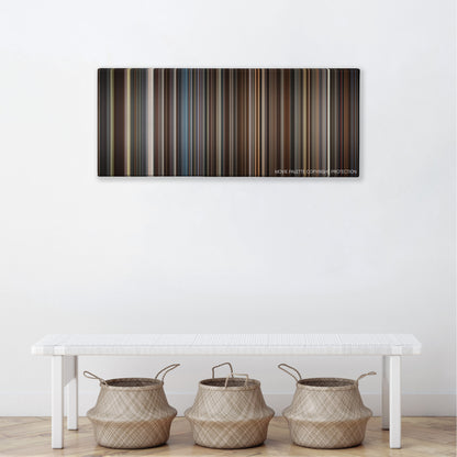 Trumbo color palette canvas above a white bench with three woven baskets
