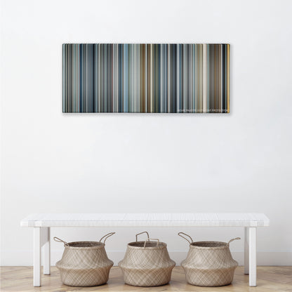 Minority Report color palette canvas above a white bench with three woven baskets