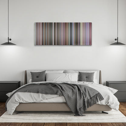 Blades of Glory color palette canvas above a bed, between two black pendant lamps