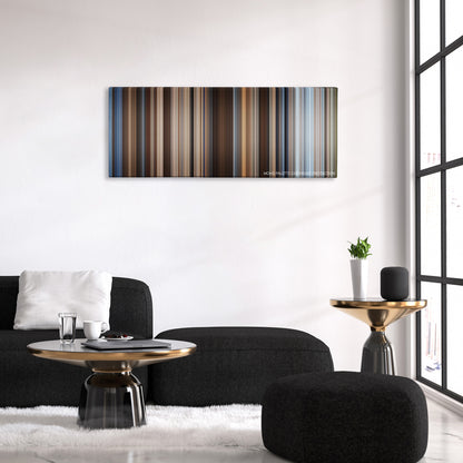 Hidalgo color palette canvas above a black sofa with a gold-topped table