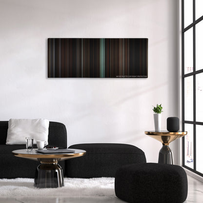 The Others color palette canvas above a black sofa with a gold-topped table
