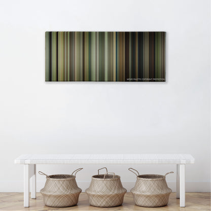 The Highwaymen color palette canvas above a white bench with three woven baskets