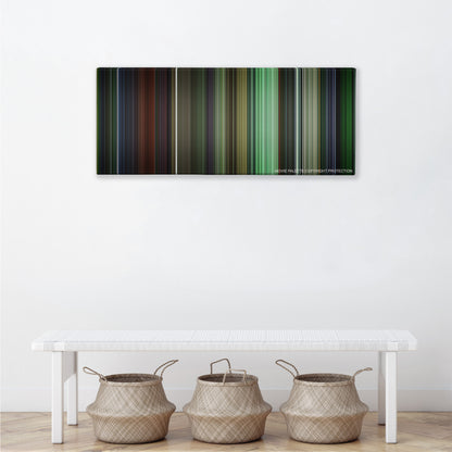 The Matrix Reloaded color palette canvas above a white bench with three woven baskets