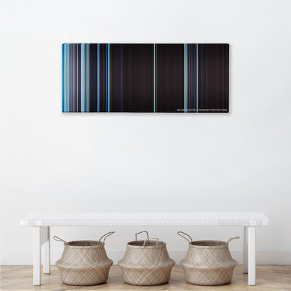 The Hateful Eight color palette canvas above a white bench with three woven baskets