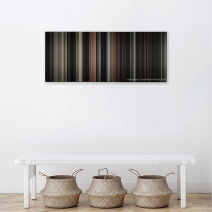 The Uninvited color palette canvas above a white bench with three woven baskets