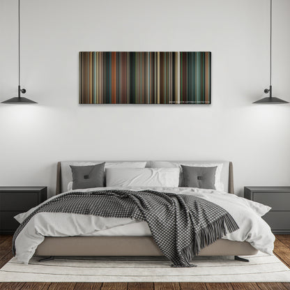The Green Hornet color palette canvas above a bed, between two black pendant lamps