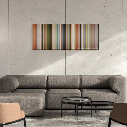Going in Style color palette canvas on a concrete wall above a gray sectional sofa
