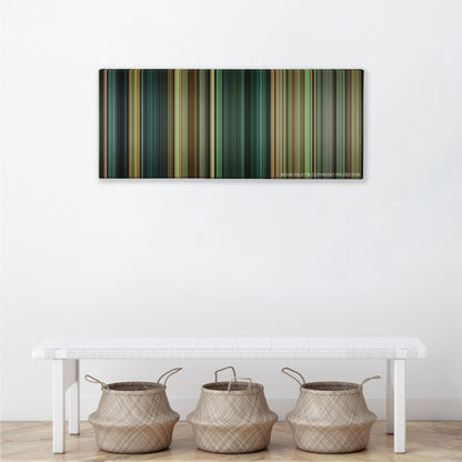 Limitless color palette canvas above a white bench with three woven baskets