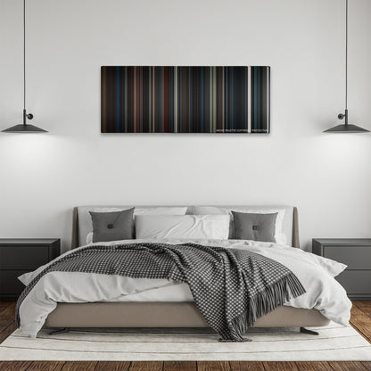 Insidious: Chapter 2 color palette canvas above a bed, between two black pendant lamps