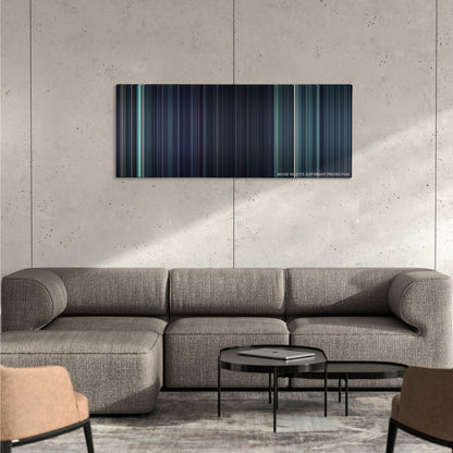 Underworld: Awakening color palette canvas on a concrete wall above a gray sectional sofa