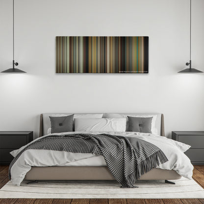Definitely, Maybe color palette canvas above a bed, between two black pendant lamps