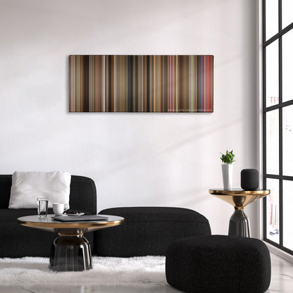 The Fighter color palette canvas above a black sofa with a gold-topped table