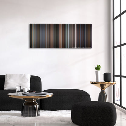 The Hudsucker Proxy color palette canvas above a black sofa with a gold-topped table