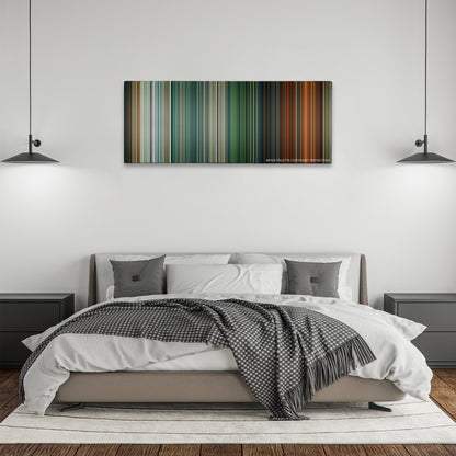 Deepwater Horizon color palette canvas above a bed, between two black pendant lamps