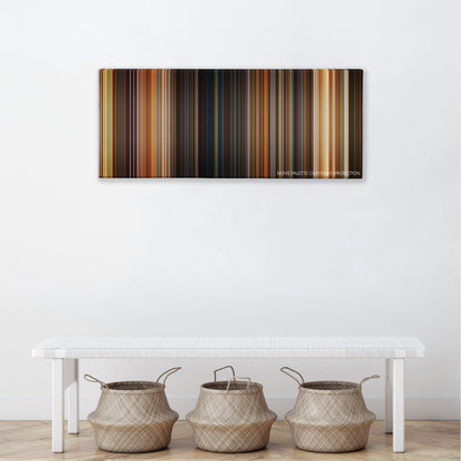 The Bandit color palette canvas above a white bench with three woven baskets