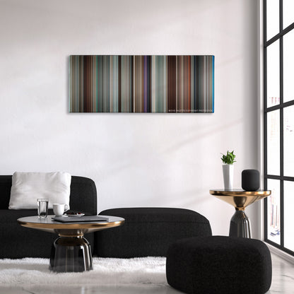 Up in the Air color palette canvas above a black sofa with a gold-topped table