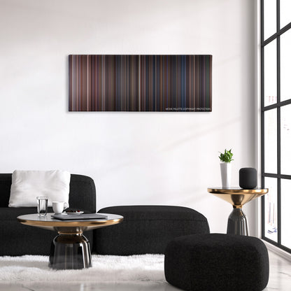 Under Siege color palette canvas above a black sofa with a gold-topped table