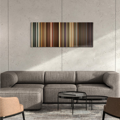 Idiocracy color palette canvas on a concrete wall above a gray sectional sofa