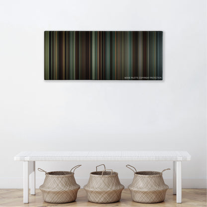 Synecdoche, New York color palette canvas above a white bench with three woven baskets