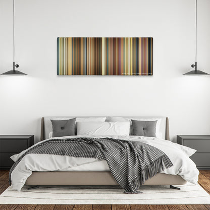 Alvin and the Chipmunks color palette canvas above a bed, between two black pendant lamps