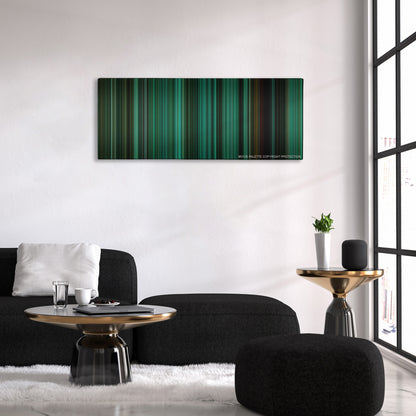 The Ring color palette canvas above a black sofa with a gold-topped table