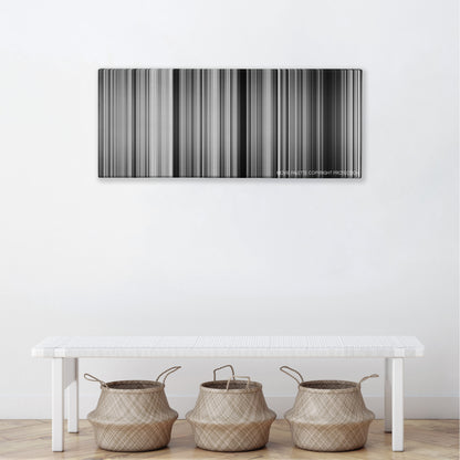 The Battle of Algiers color palette canvas above a white bench with three woven baskets