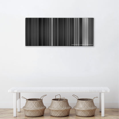 The Passion of Joan of Arc color palette canvas above a white bench with three woven baskets