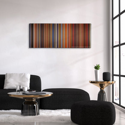 Ocean's Thirteen color palette canvas above a black sofa with a gold-topped table