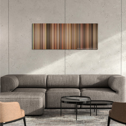 Bridge to Terabithia color palette canvas on a concrete wall above a gray sectional sofa