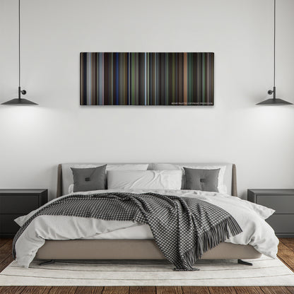 Legends of the Fall color palette canvas above a bed, between two black pendant lamps