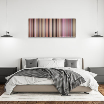 Kingpin color palette canvas above a bed, between two black pendant lamps